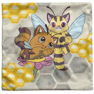 Cat Bees With Honeycomb 16" Pillow