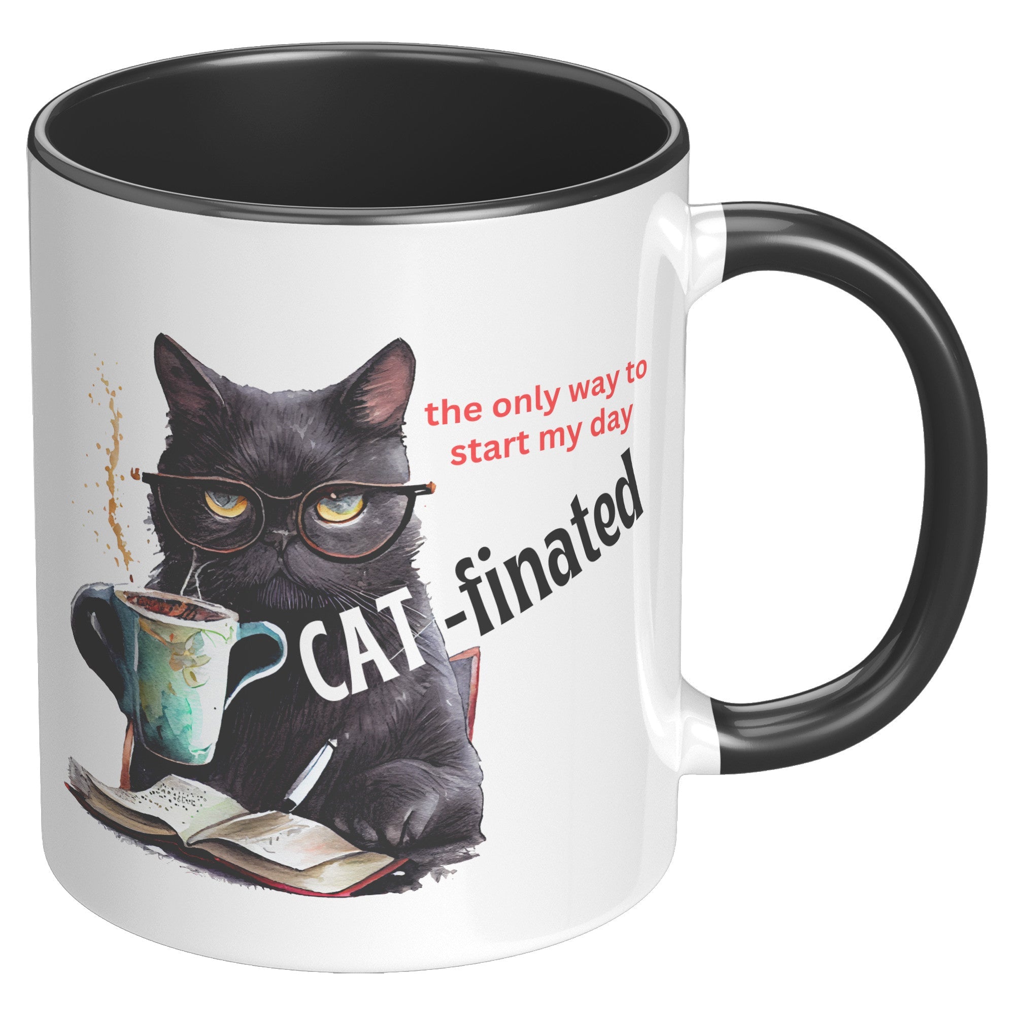 Cat-Finated Is The Only Way To Start My Day 11 Oz Accent Mug - crazyaboutcatsandcoffee