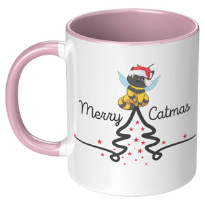 Christmas Kitty Bee 11 Oz Accent Mug - crazyaboutcatsandcoffee