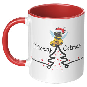 Christmas Kitty Bee 11 Oz Accent Mug - crazyaboutcatsandcoffee