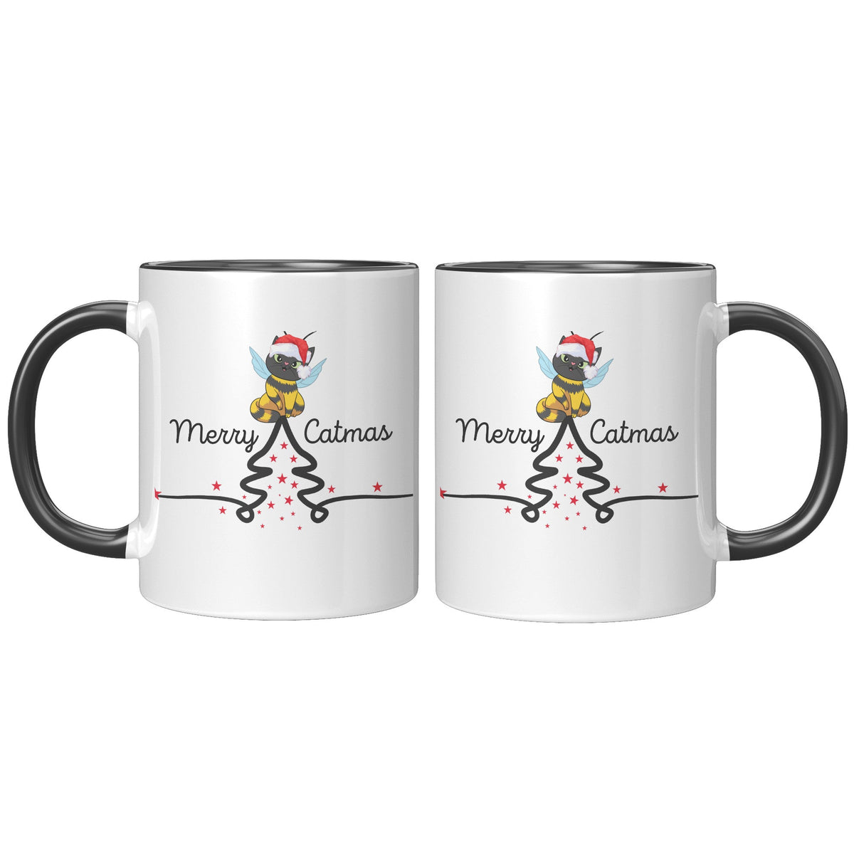 Christmas Kitty Bee 11 Oz Accent Mug - crazyaboutcatsandcoffee