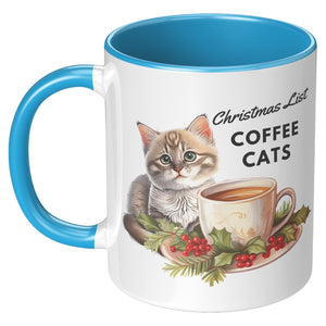 Christmas List Coffee And Cats 11 Oz Accent Mug - crazyaboutcatsandcoffee