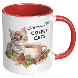 Christmas List Coffee And Cats 11 Oz Accent Mug - crazyaboutcatsandcoffee