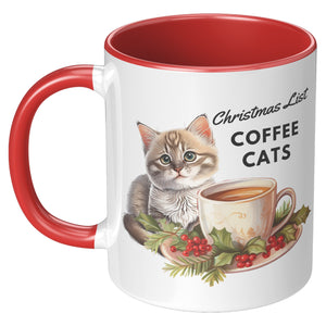 Christmas List Coffee And Cats 11 Oz Accent Mug - crazyaboutcatsandcoffee