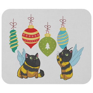 Christmas Mousepad With Cat Bees And Ornaments | - crazyaboutcatsandcoffee