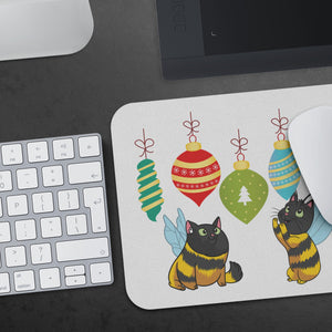 Christmas Mousepad With Cat Bees And Ornaments | - crazyaboutcatsandcoffee