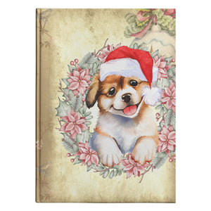 Christmas Puppy With Hat Hardcover Journal - crazyaboutcatsandcoffee