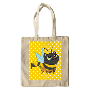 Cute Cat Bee With Small Polka Dots Cotton Tote Bag