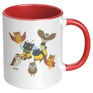 Cute Cat Bees And Flying Owls Accent Mug