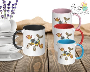 Cute Cat Bees And Flying Owls Accent Mug