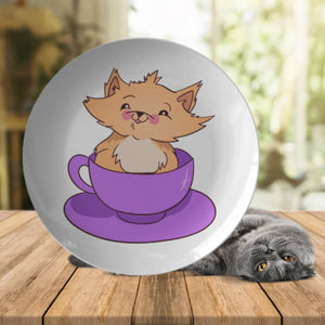 Cute Cat In Purple Teacup Dinner Plate