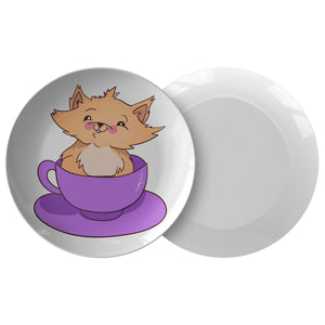 Cute Cat In Purple Teacup Dinner Plate