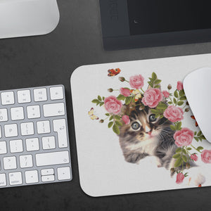 Cute Cat Surrounded by Flowers Mousepad