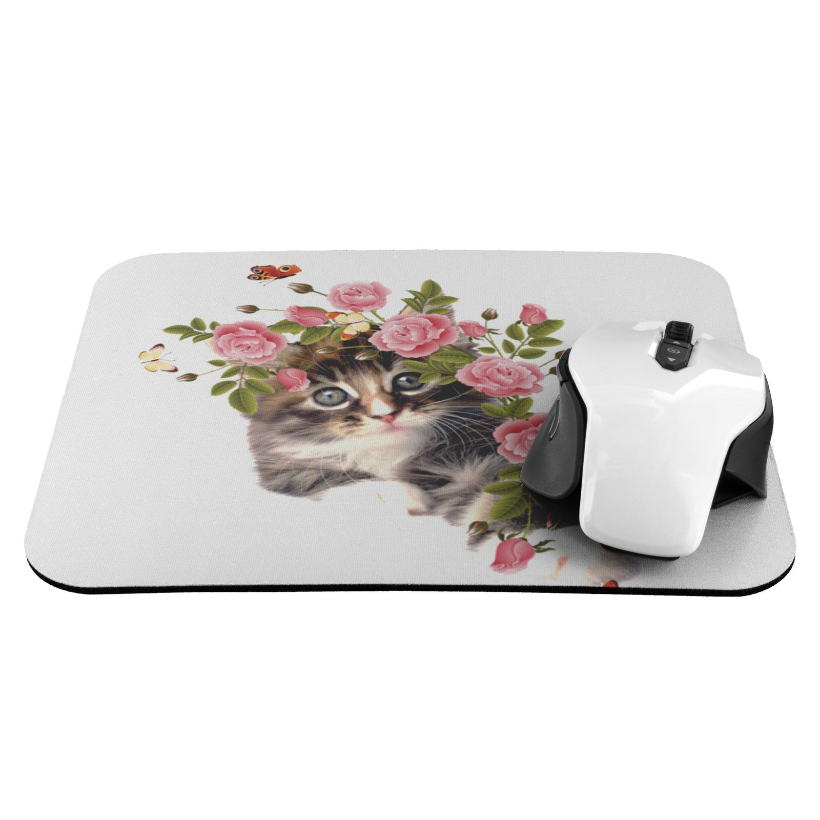 Cute Cat Surrounded by Flowers Mousepad