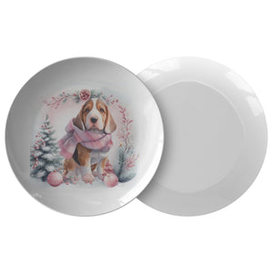 Cute Dog In Pink Scarf Snow Scene 10" Plate, - crazyaboutcoffeeandcats