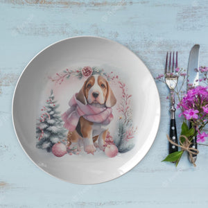 Cute Dog In Pink Scarf Snow Scene 10" Plate, - crazyaboutcoffeeandcats