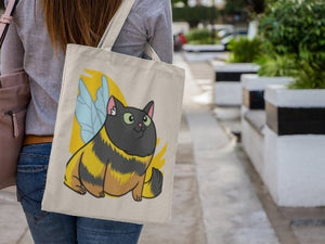 Cute Kitty Bee Canvas Cotton Tote Bag