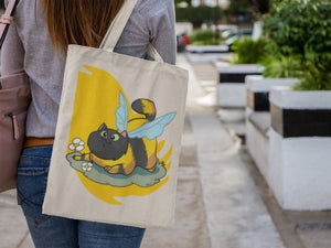 Cute Kitty Bee Canvas Cotton Tote Bag