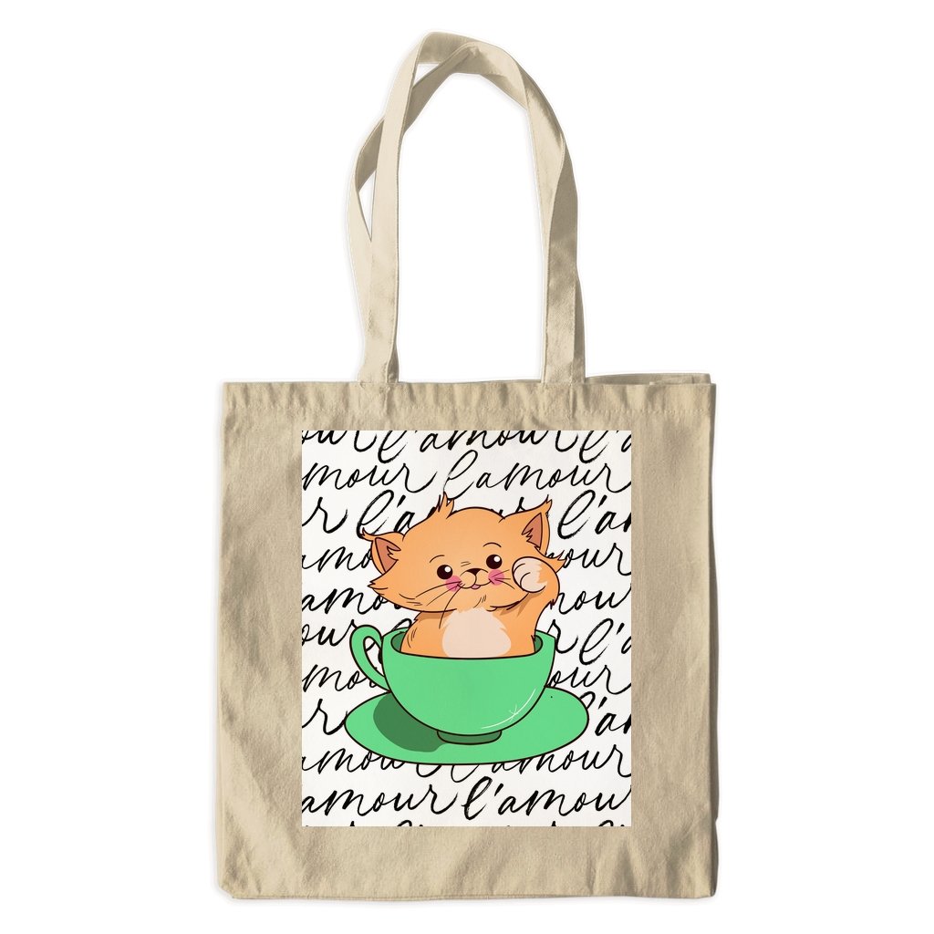 Cute Kitty In A Green Teacup Cotton Tote Bag