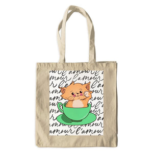 Cute Kitty In A Green Teacup Cotton Tote Bag