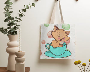 Cute Kitty In Teal Teacup Cotton Tote Bag