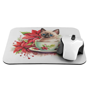 Cute Kitty With Red Pointsets Mousepad | Christmas Themed | Office Decor | - crazyaboutcatsandcoffee