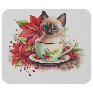 Cute Kitty With Red Pointsets Mousepad | Christmas Themed | Office Decor | - crazyaboutcatsandcoffee