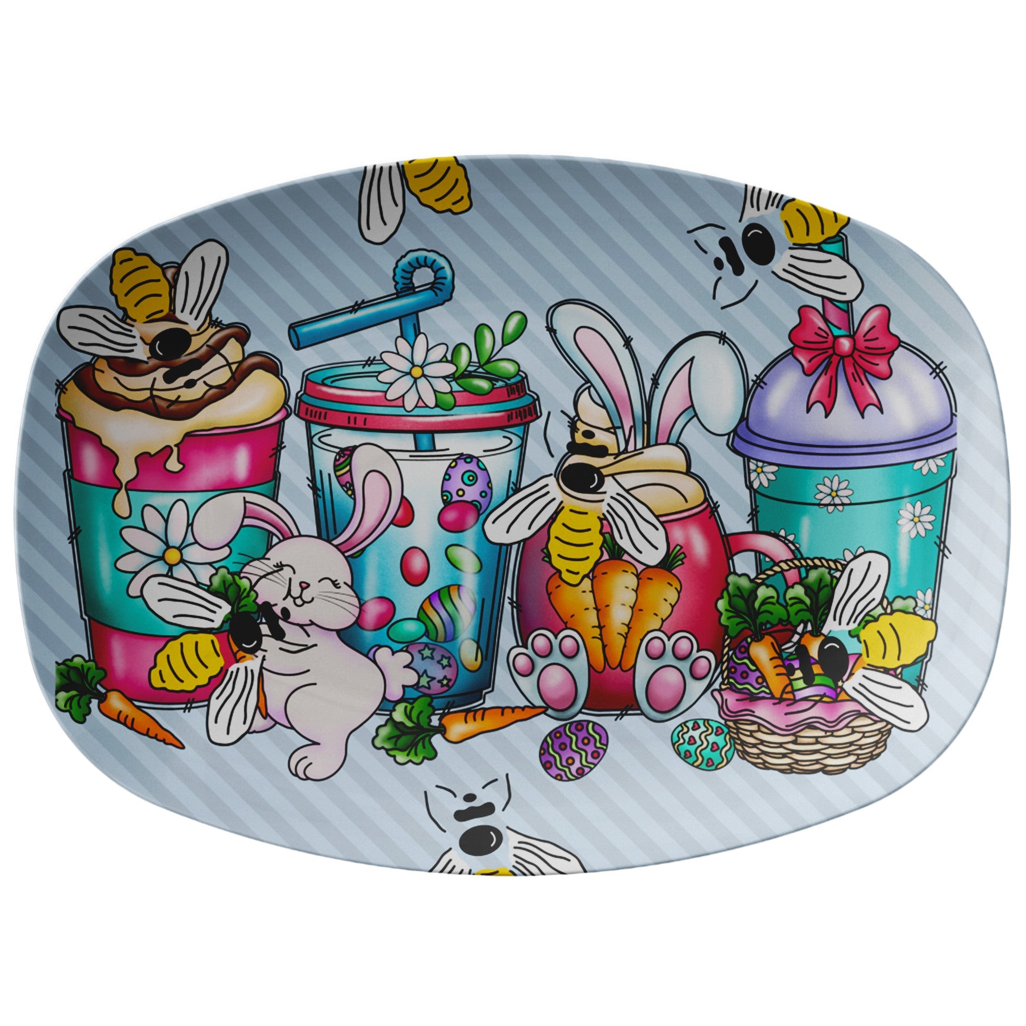 Wide Platter with Rabbits, Bees and Coffee Perfect Eastern Gift