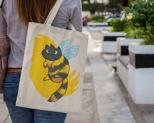 Flying Cat Bee Cotton Tote Bag