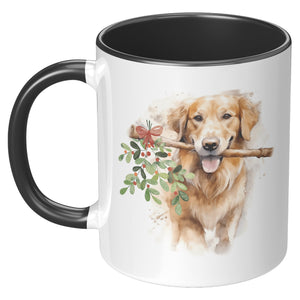 Golden Retriever Holding Holly 11 Oz Accent Mug - crazyaboutcatsandcoffee