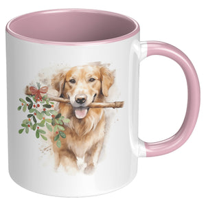 Golden Retriever Holding Holly 11 Oz Accent Mug - crazyaboutcatsandcoffee