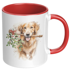 Golden Retriever Holding Holly 11 Oz Accent Mug - crazyaboutcatsandcoffee