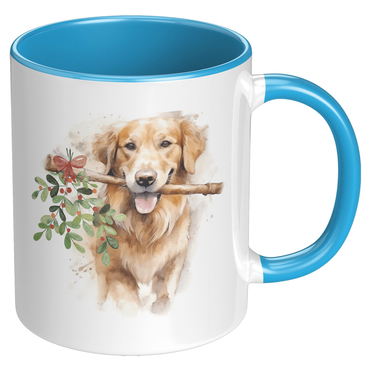 Golden Retriever Holding Holly 11 Oz Accent Mug - crazyaboutcatsandcoffee