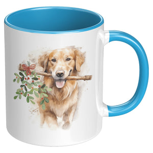 Golden Retriever Holding Holly 11 Oz Accent Mug - crazyaboutcatsandcoffee