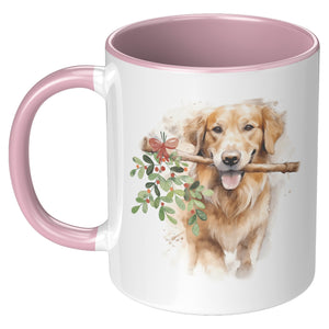 Golden Retriever Holding Holly 11 Oz Accent Mug - crazyaboutcatsandcoffee