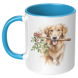 Golden Retriever Holding Holly 11 Oz Accent Mug - crazyaboutcatsandcoffee