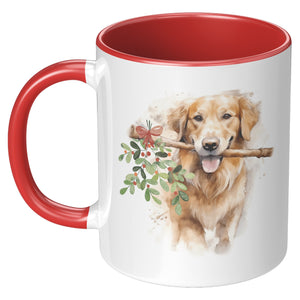 Golden Retriever Holding Holly 11 Oz Accent Mug - crazyaboutcatsandcoffee