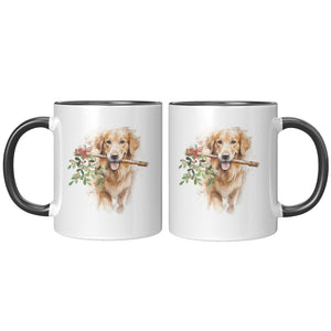 Golden Retriever Holding Holly 11 Oz Accent Mug - crazyaboutcatsandcoffee