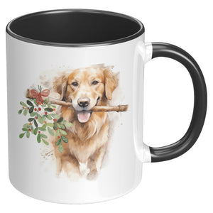 Golden Retriever Holding Holly 11 Oz Accent Mug - crazyaboutcatsandcoffee