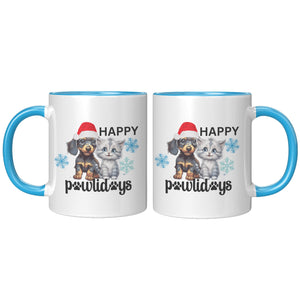 Happy Pawlidays 11 Oz Accent Mug - crazyaboutcatsandcoffee