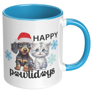 Happy Pawlidays 11 Oz Accent Mug - crazyaboutcatsandcoffee