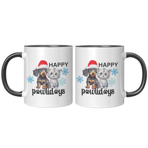 Happy Pawlidays 11 Oz Accent Mug - crazyaboutcatsandcoffee