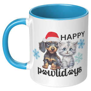 Happy Pawlidays 11 Oz Accent Mug - crazyaboutcatsandcoffee