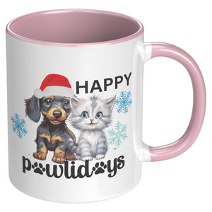 Happy Pawlidays 11 Oz Accent Mug - crazyaboutcatsandcoffee