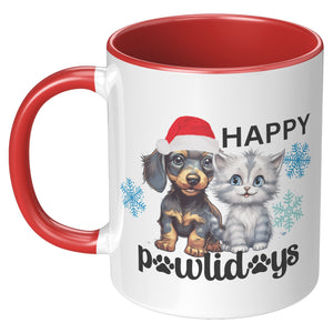 Happy Pawlidays 11 Oz Accent Mug - crazyaboutcatsandcoffee