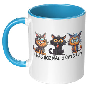 I Was Normal 3 Cats Ago 11 Oz Mug - crazyaboutcatsandcoffee