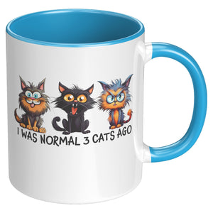 I Was Normal 3 Cats Ago 11 Oz Mug - crazyaboutcatsandcoffee