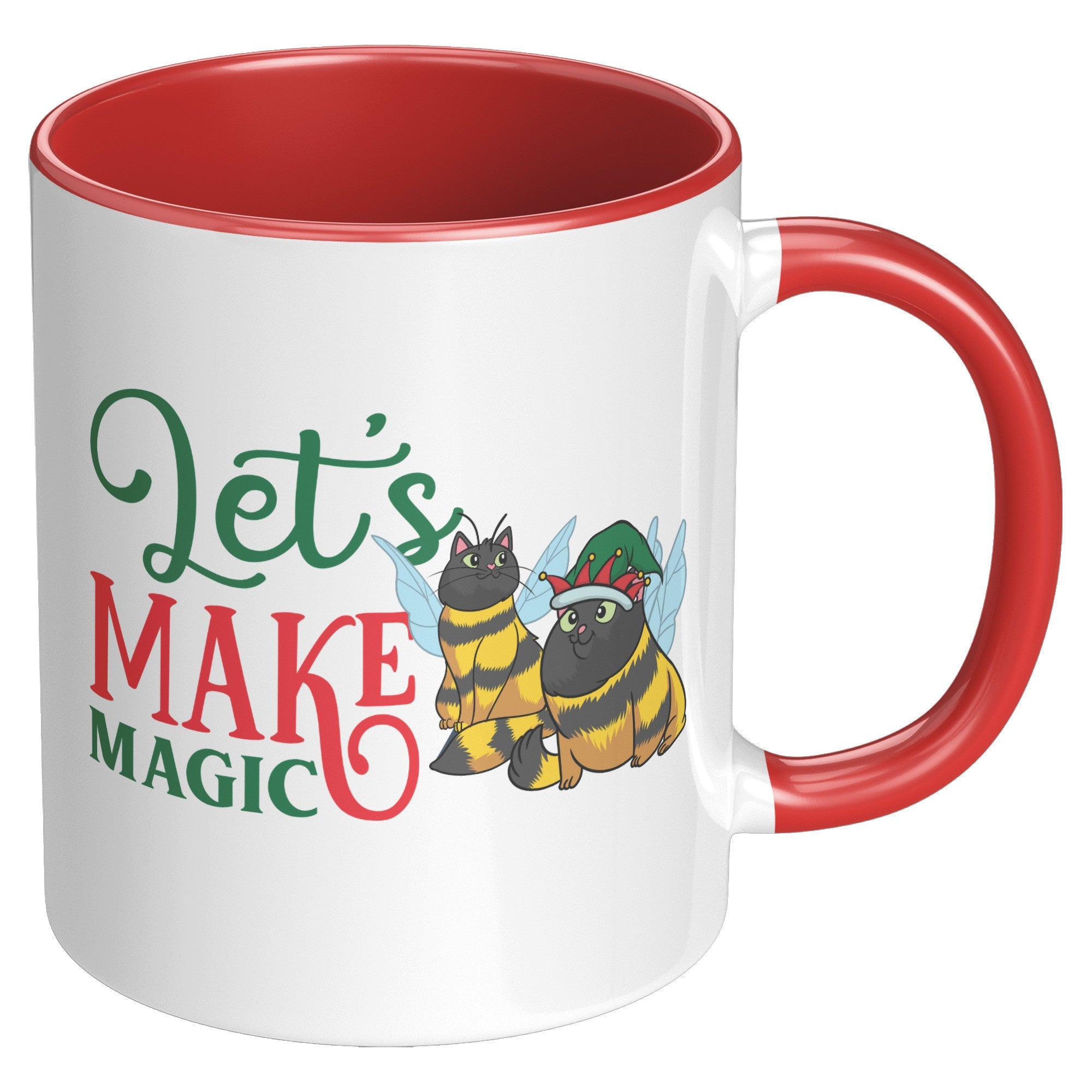 Jinglebells Bee Cat 11 Oz Accent Mug - crazyaboutcatsandcoffee