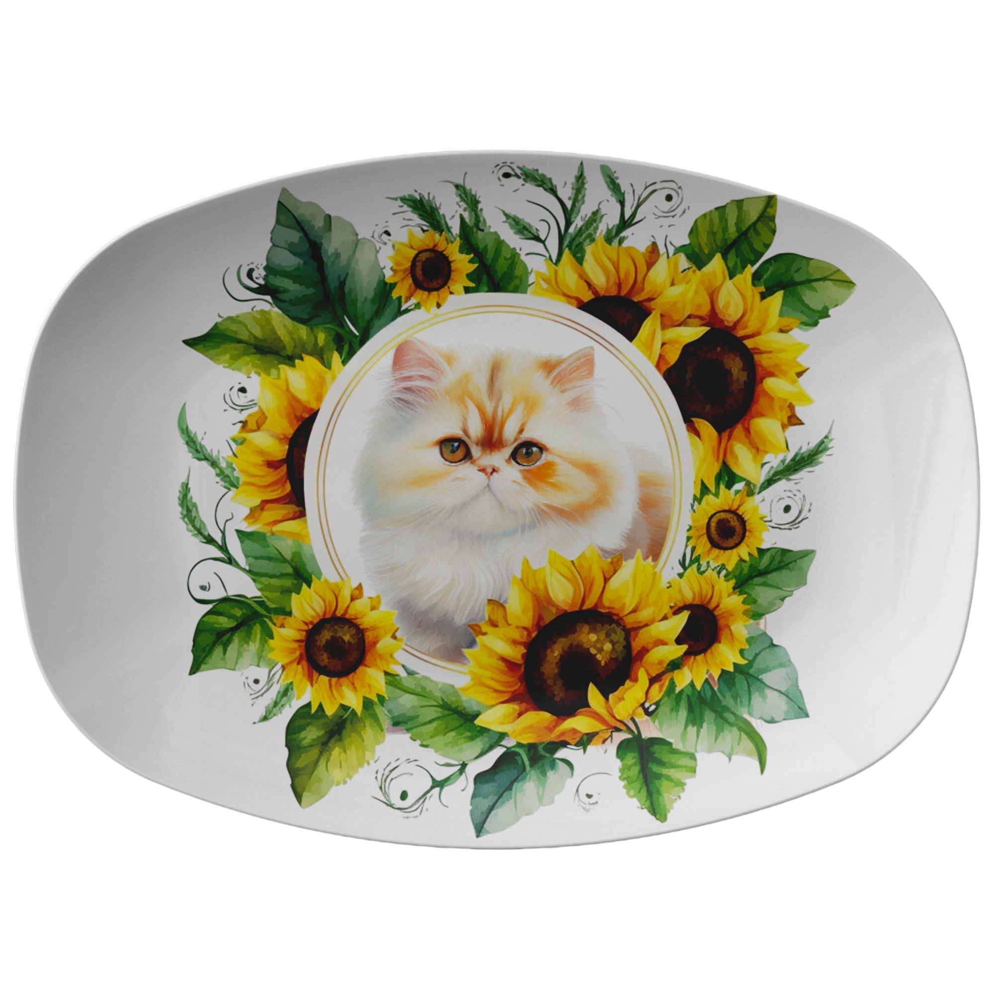 Whimsical Sunflower and Kitty Platter