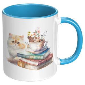 Kitty Coffee And Books 11 Oz Accent Mug - crazyaboutcatsandcoffee